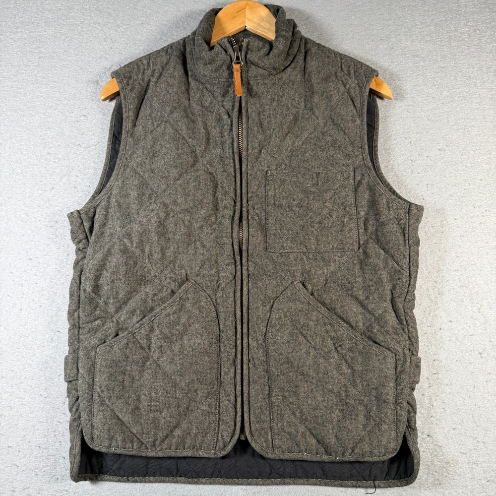 J Crew Sussex Quilted Vest Mens Size S Gray Puffer Zip Up Outerwear EUC
